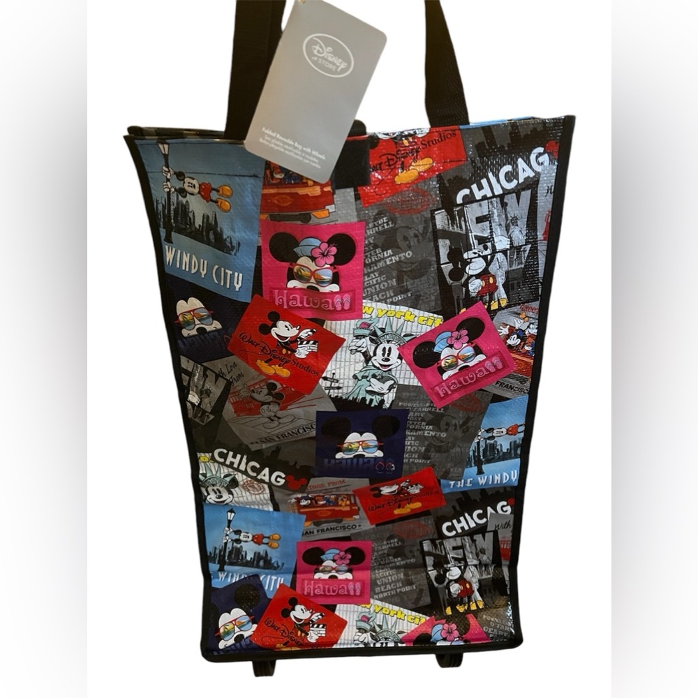 Authentic Disney folded reusable bag with wheels.  NWT